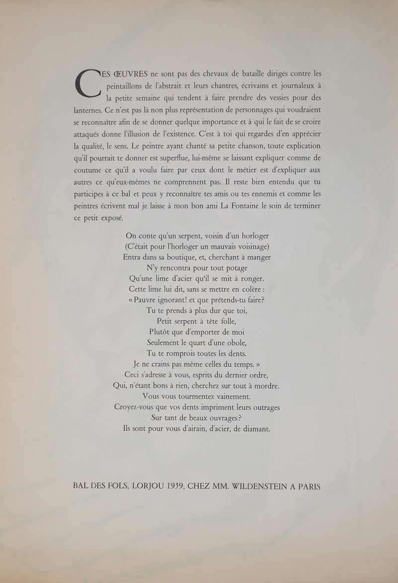 Bernard LORJOU : Bal des fols, 1959 - Lithographie (détail)