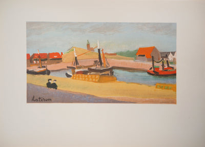 Robert LOTIRON : La Haye : Port de Scheveningen, 1957 - Lithographie
