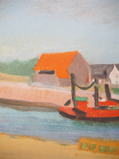 Robert LOTIRON : La Haye : Port de Scheveningen, 1957 - Lithographie (détail)