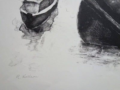 Robert LOTIRON : Port à marée basse - Lithographie (détail)