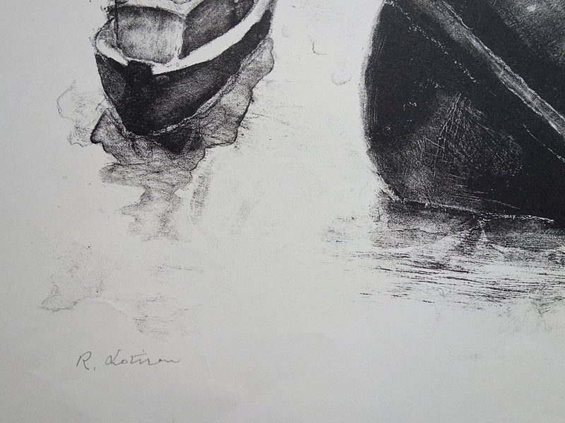Robert LOTIRON : Port à marée basse - Lithographie (détail)