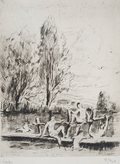Maximilien LUCE : Baigneurs ( Hommage à Cézanne)  - Gravure (détail)