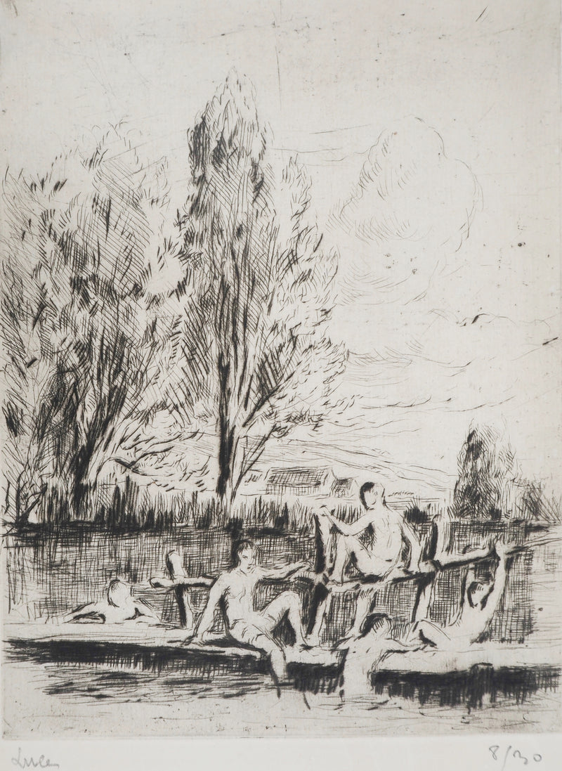 Maximilien LUCE : Baigneurs ( Hommage à Cézanne)  - Gravure (détail)