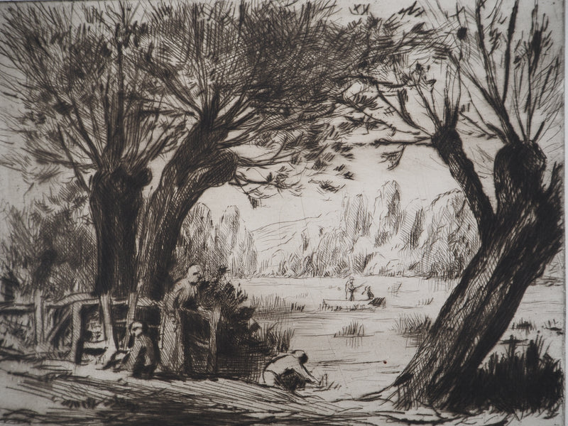 Maximilien LUCE : Baigneurs, pécheurs et promeneurs  - Gravure (détail)