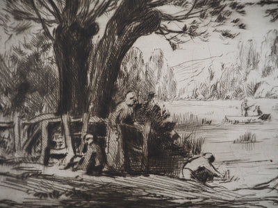 Maximilien LUCE : Baigneurs, pécheurs et promeneurs  - Gravure (détail)