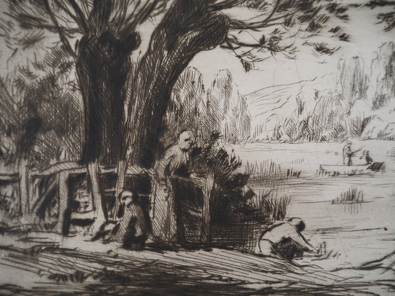 Maximilien LUCE : Baigneurs, pécheurs et promeneurs  - Gravure (détail)