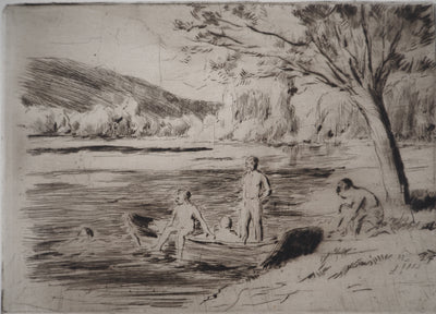 Maximilien LUCE : Baigneurs à la rivière, Bessy - Gravure (détail)