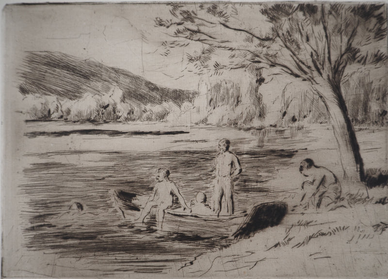 Maximilien LUCE : Baigneurs à la rivière, Bessy - Gravure (détail)