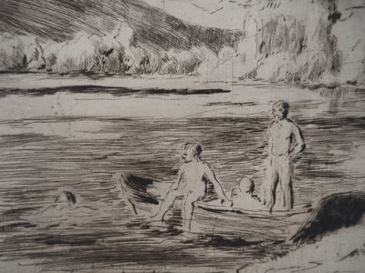 Maximilien LUCE : Baigneurs à la rivière, Bessy - Gravure (détail)