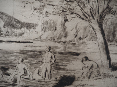 Maximilien LUCE : Baigneurs à la rivière, Bessy - Gravure (détail)