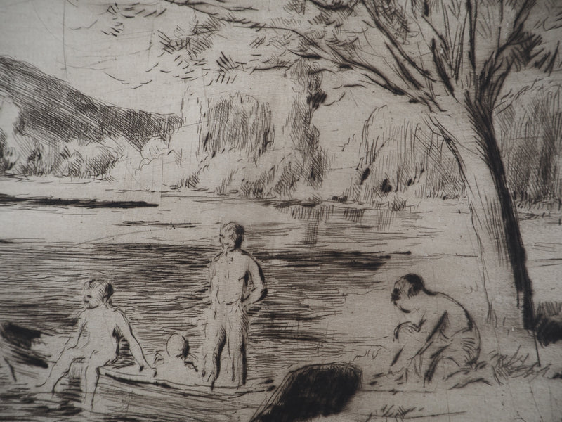 Maximilien LUCE : Baigneurs à la rivière, Bessy - Gravure (détail)