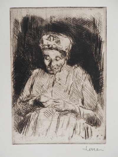 Maximilien LUCE : La dentelière  - Gravure (détail)