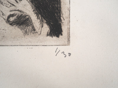 Maximilien LUCE : Enfant à l'étude - Gravure (détail)