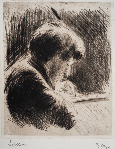 Maximilien LUCE : Femme aux cheveux courts, profil droit  - Gravure (détail)