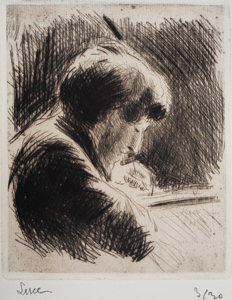 Maximilien LUCE : Femme aux cheveux courts, profil droit  - Gravure (détail)
