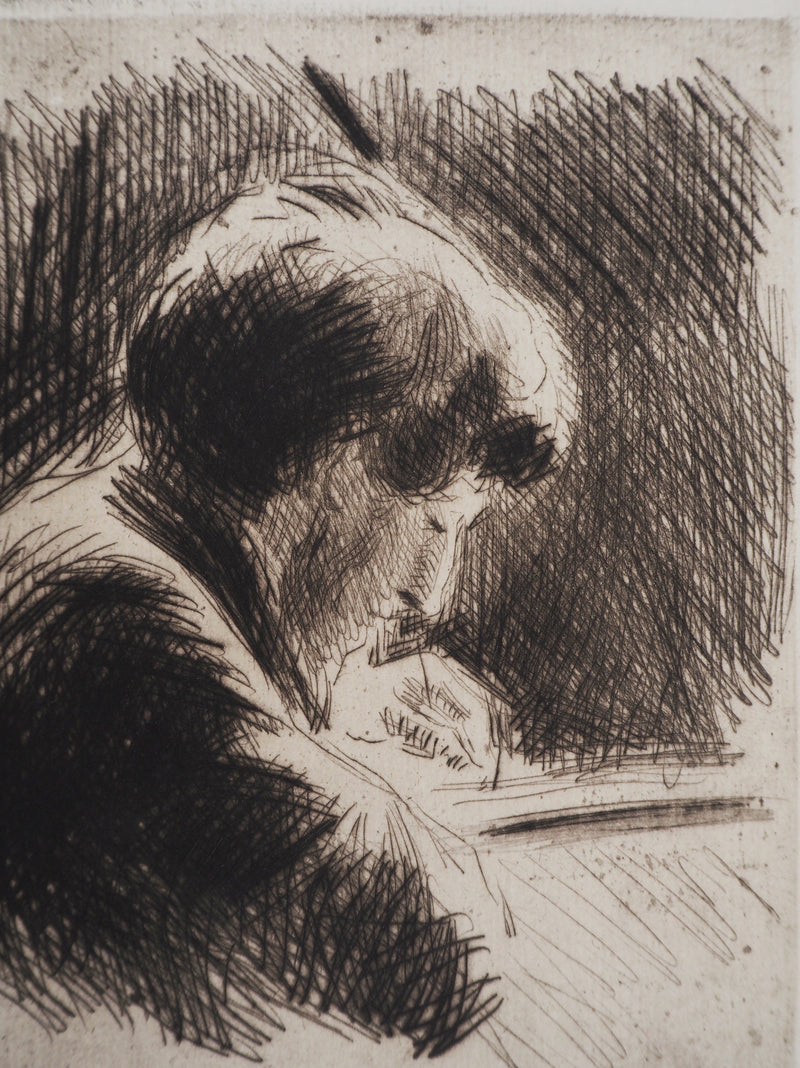 Maximilien LUCE : Femme aux cheveux courts, profil droit  - Gravure (détail)