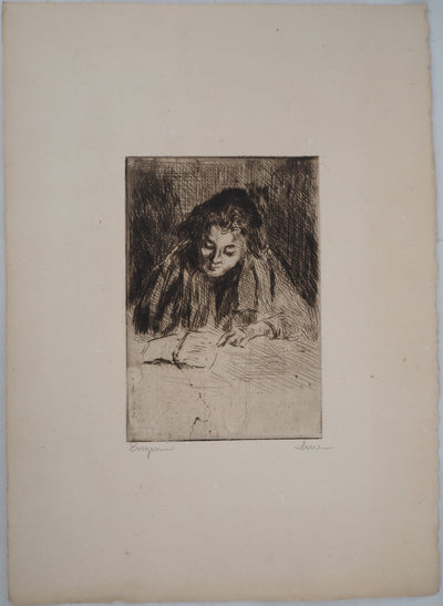 Maximilien LUCE : Femme lisant (Eugénie) - Gravure