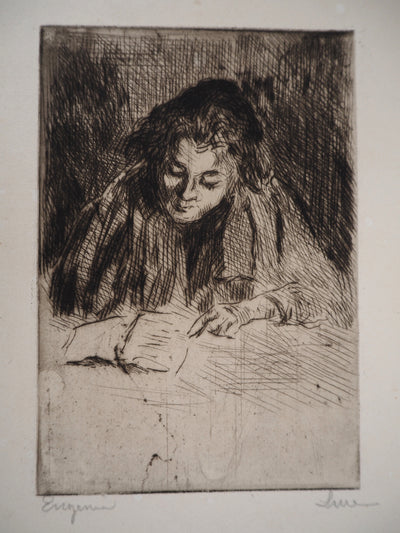 Maximilien LUCE : Femme lisant (Eugénie) - Gravure (détail)