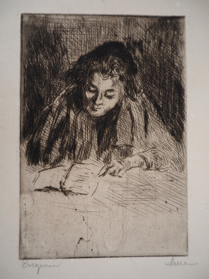 Maximilien LUCE : Femme lisant (Eugénie) - Gravure (détail)