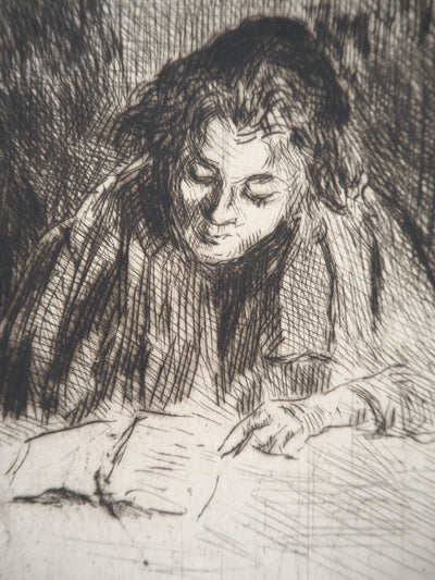 Maximilien LUCE : Femme lisant (Eugénie) - Gravure (détail)