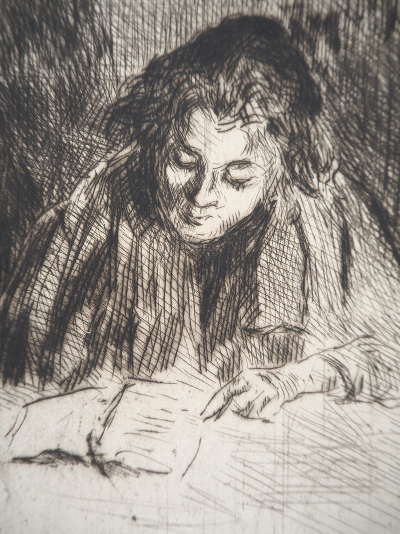 Maximilien LUCE : Femme lisant (Eugénie) - Gravure (détail)