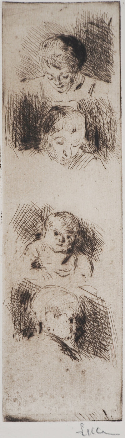 Maximilien LUCE : La Fratrie (Etude de quatre enfants) - Gravure (détail)
