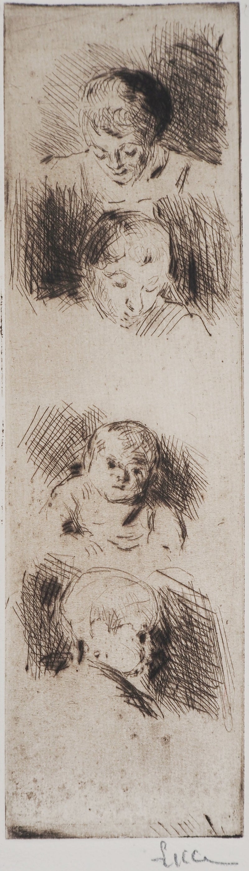 Maximilien LUCE : La Fratrie (Etude de quatre enfants)  - Gravure (détail)
