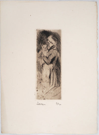 Maximilien LUCE : Grand-mère cajolant son petit-enfant  - Gravure