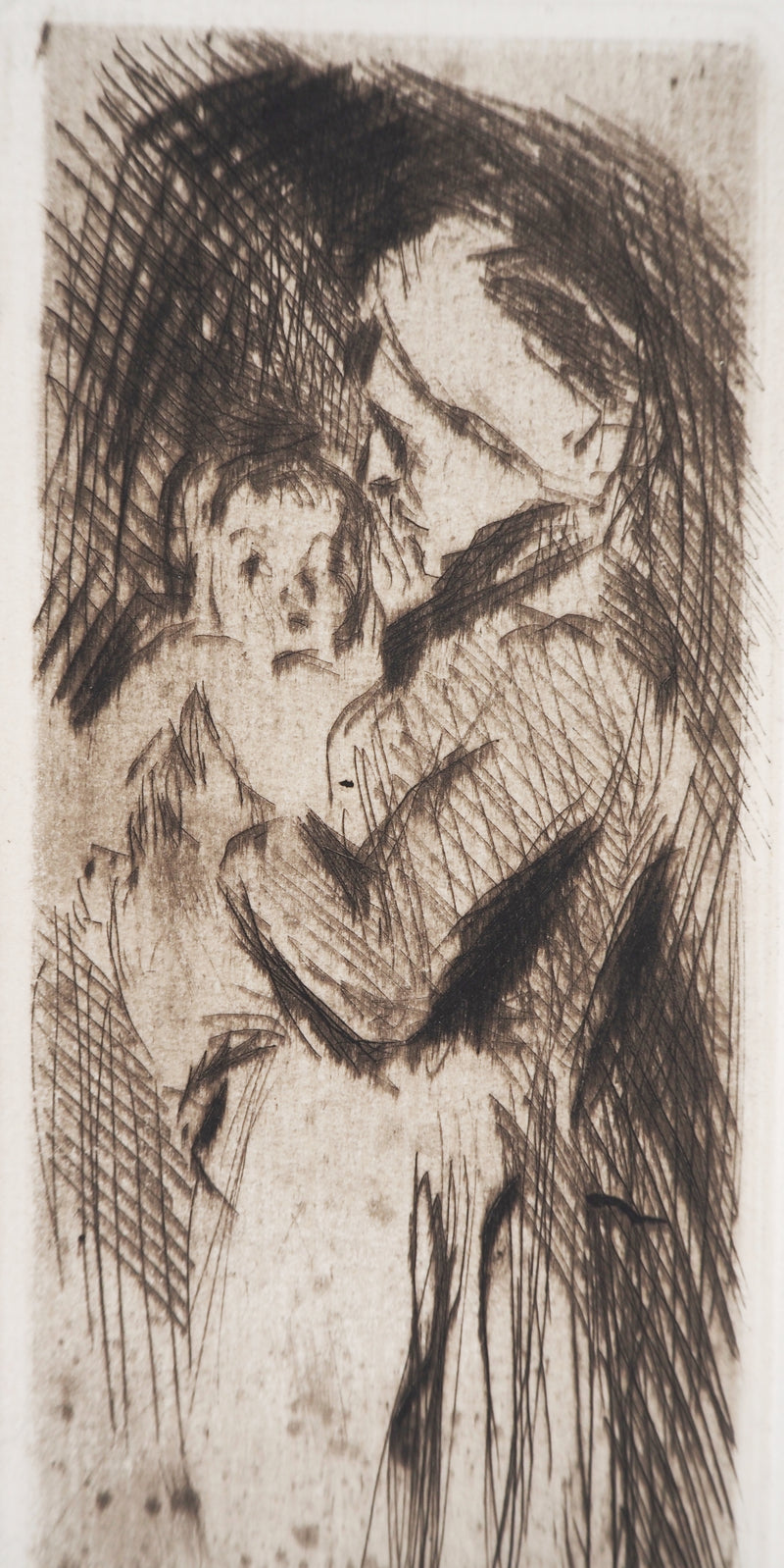 Maximilien LUCE : Grand-mère cajolant son petit-enfant  - Gravure (détail)