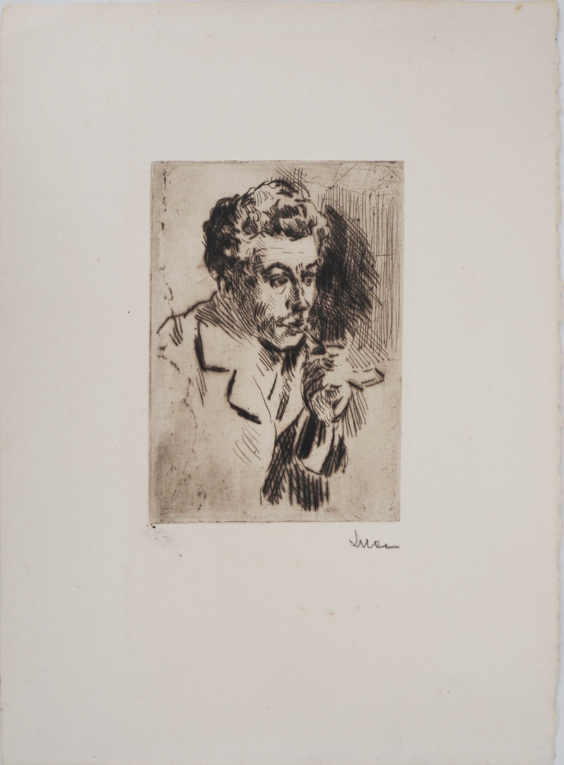 Maximilien LUCE : Homme à la cigarette ( portrait de Jean Peské)  - Gravure
