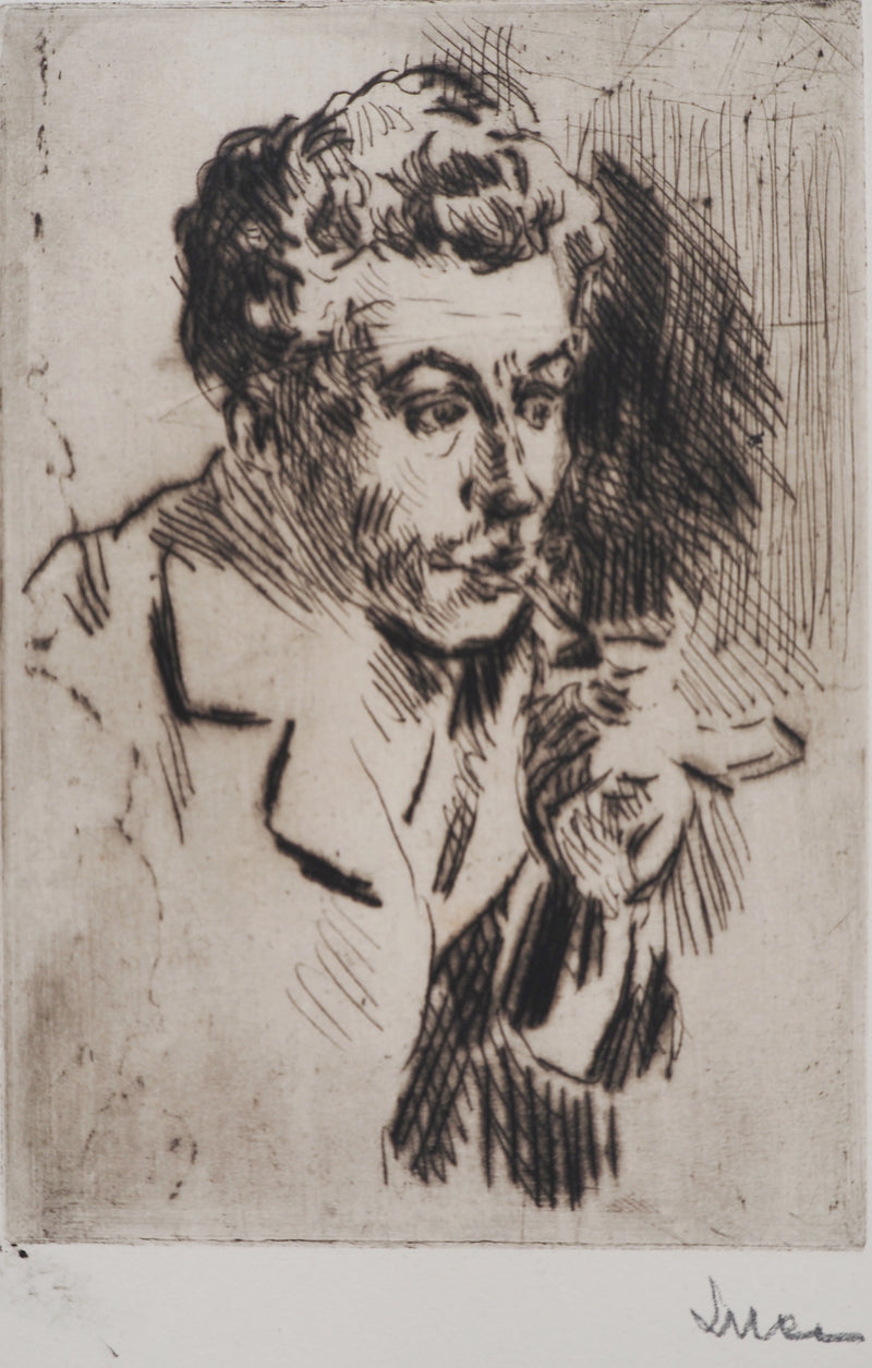 Maximilien LUCE : Homme à la cigarette ( portrait de Jean Peské)  - Gravure (détail)