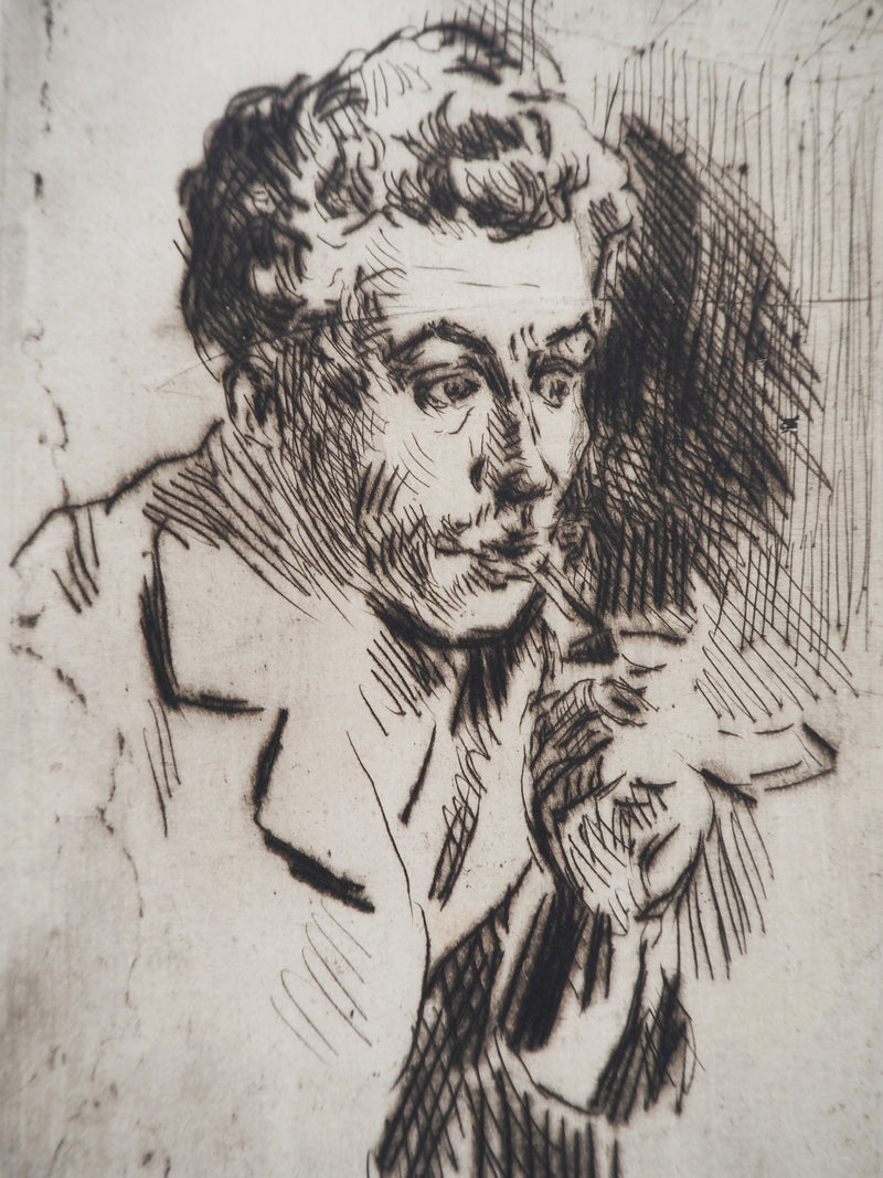 Maximilien LUCE : Homme à la cigarette ( portrait de Jean Peské)  - Gravure (détail)