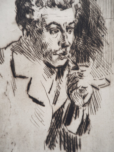 Maximilien LUCE : Homme à la cigarette ( portrait de Jean Peské)  - Gravure (détail)