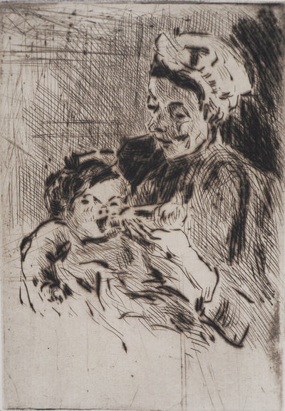 Maximilien LUCE : La Nourrice et le nouveau-né  - Gravure (détail)