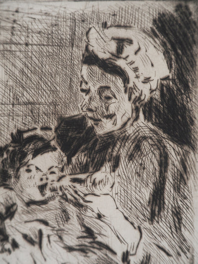 Maximilien LUCE : La Nourrice et le nouveau-né  - Gravure (détail)