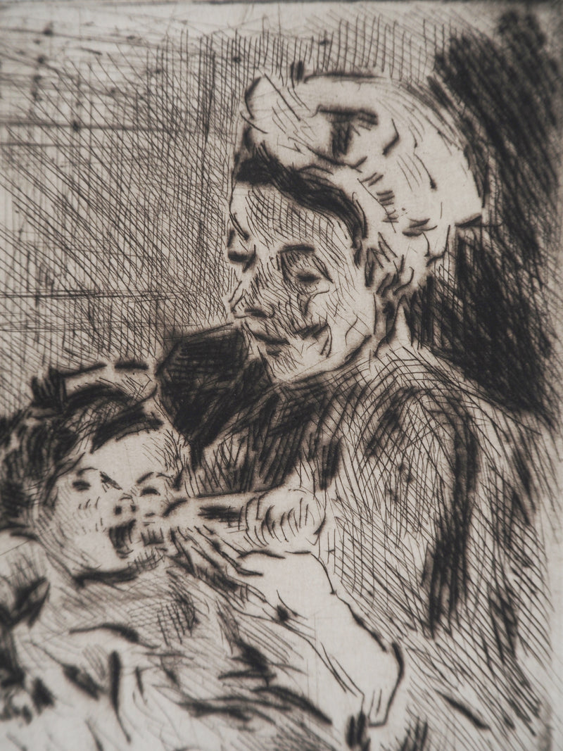 Maximilien LUCE : La Nourrice et le nouveau-né  - Gravure (détail)
