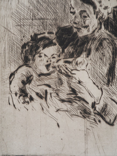 Maximilien LUCE : La Nourrice et le nouveau-né  - Gravure (détail)