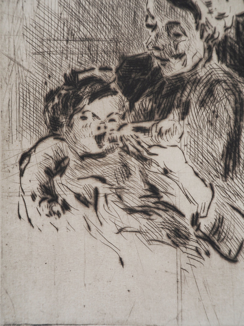 Maximilien LUCE : La Nourrice et le nouveau-né  - Gravure (détail)