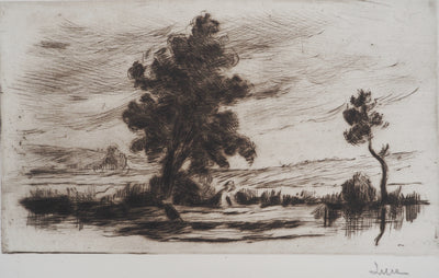 Maximilien LUCE : Paysage Bucolique (Yonne)  - Gravure (détail)