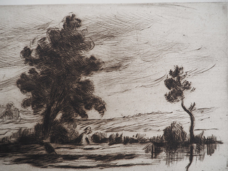 Maximilien LUCE : Paysage Bucolique (Yonne)  - Gravure (détail)