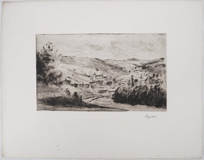 Maximilien LUCE : Paysage d'un village de Yonne  - Gravure