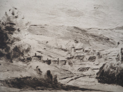 Maximilien LUCE : Paysage d'un village de Yonne  - Gravure (détail)
