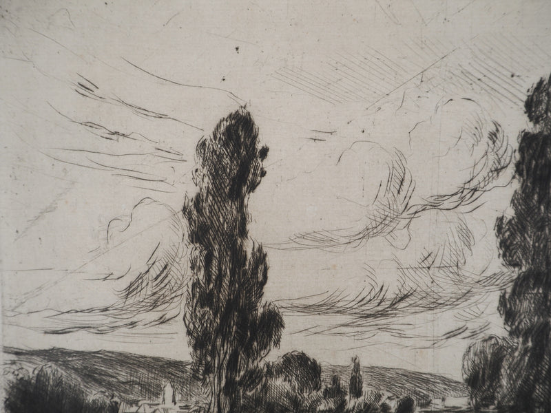 Maximilien LUCE : Paysages : Fontainebleau/Ferme dans les arbres  - Gravure (détail)
