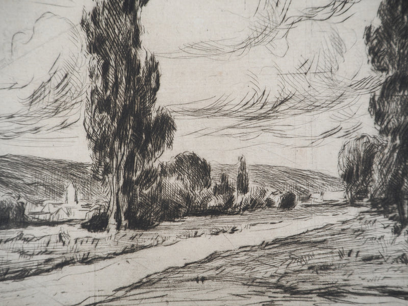 Maximilien LUCE : Paysages : Fontainebleau/Ferme dans les arbres  - Gravure (détail)