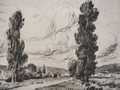 Maximilien LUCE : Paysages : Fontainebleau/Ferme dans les arbres  - Gravure (détail)