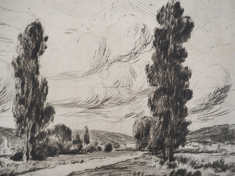 Maximilien LUCE : Paysages : Fontainebleau/Ferme dans les arbres  - Gravure (détail)