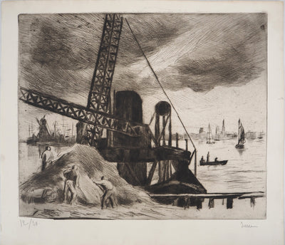 Maximilien LUCE : Grue du port de Rotterdam - Gravure
