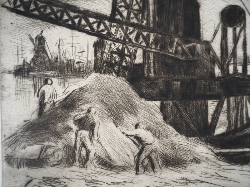 Maximilien LUCE : Grue du port de Rotterdam - Gravure (détail)
