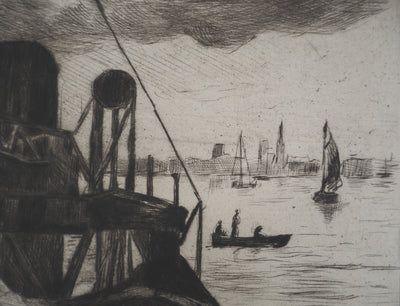 Maximilien LUCE : Grue du port de Rotterdam - Gravure (détail)
