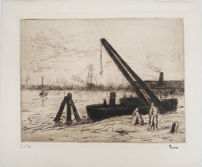 Maximilien LUCE : Rotterdam : La grue ( Marine ) - Gravure